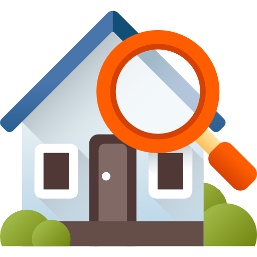 House with a magnifying glass icon